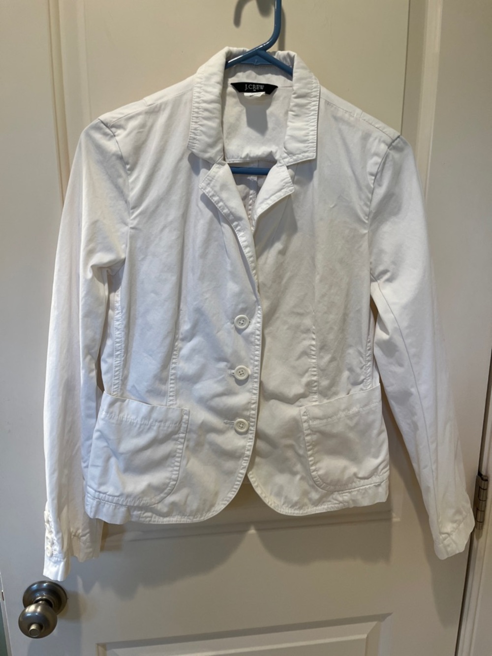 J. Crew White Cotton Button-Front Blazer